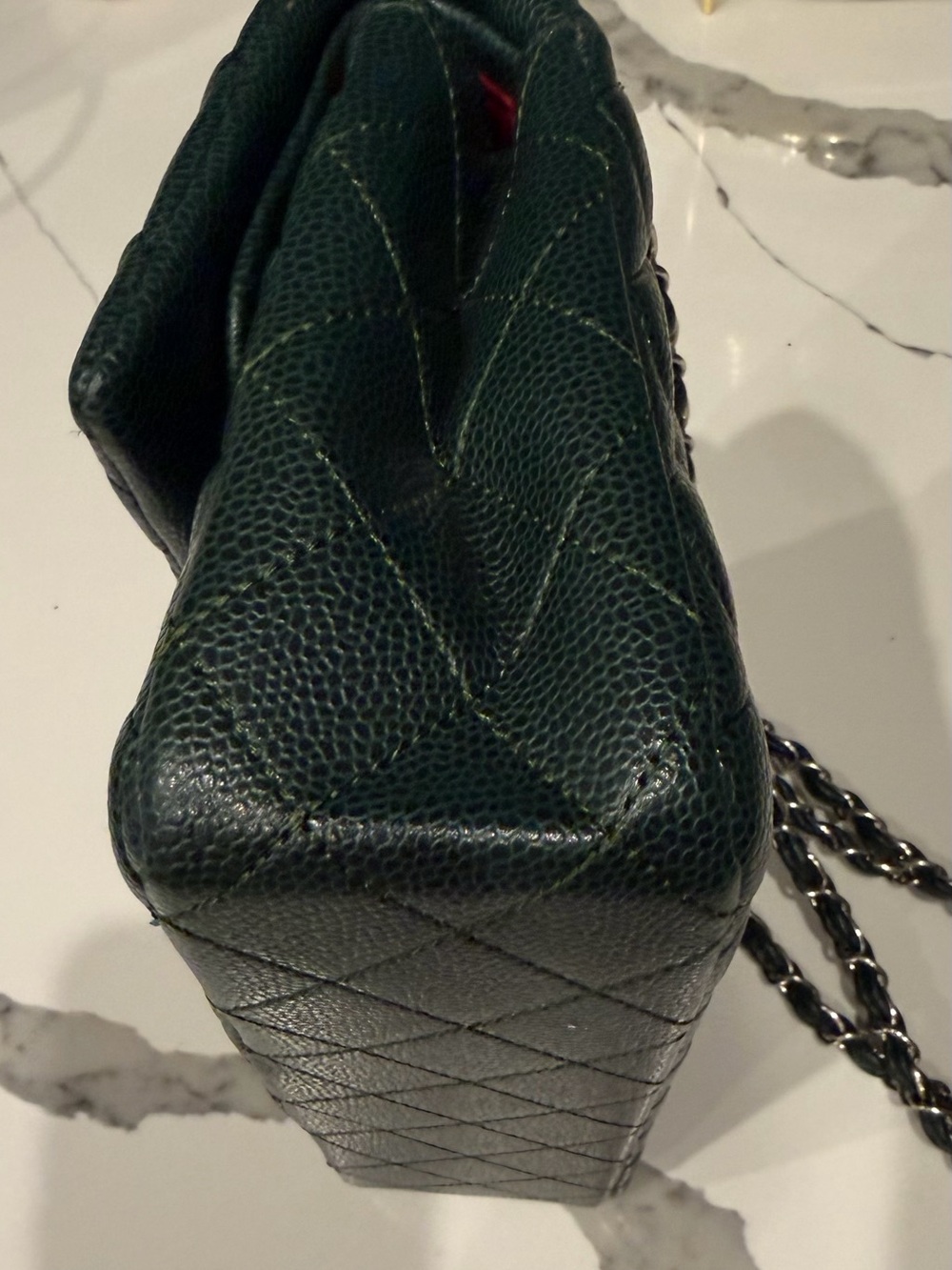 Forest Green Quilted Leather Shoulder Bag with silver hardware - Picture 5 of 6